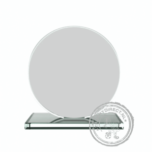 Ronde glazen standaard met gravering