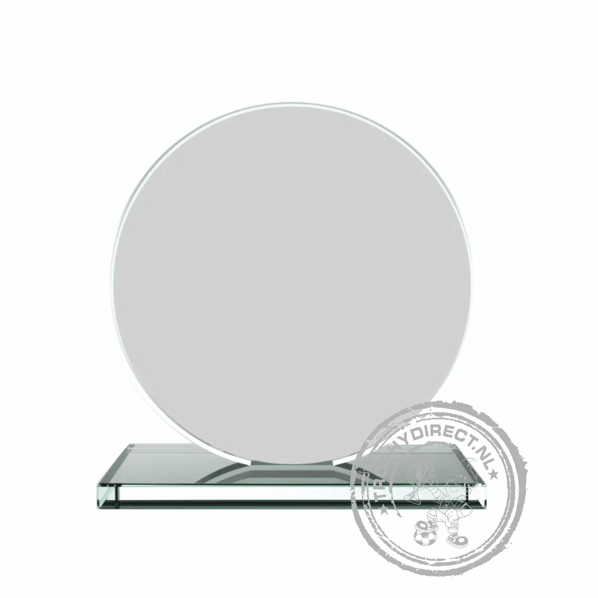 Ronde glazen standaard met gravering